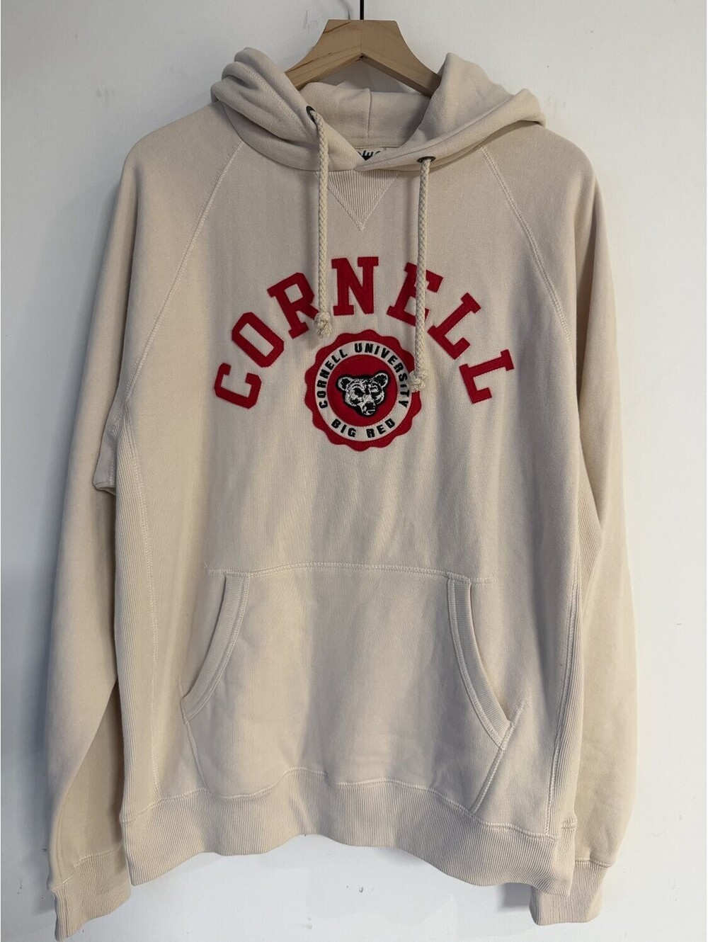 Blue 84 Cornell University Big Red Hoodie Mens L Crew Neck Long Sleeve cream